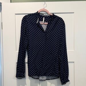 Southern Tide Navy and White Polka Dot Long-Sleeve Blouse